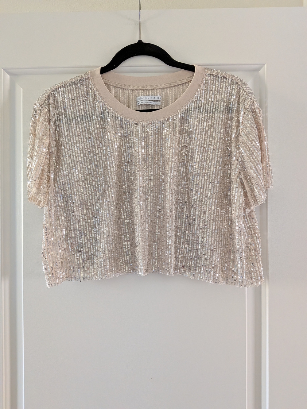 Urban Outfitters Sequin Crop Top - Blush/Ivory